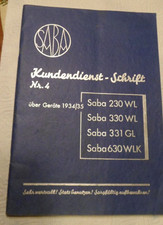 SABA Customer Service Issue 4, Repair Manual Tube Radio Folk Receiver 1933-35