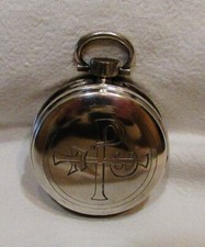 SILVER & VERMEIL KEEPER Engraved Chrisme Host Box 19th / Host Silver Box