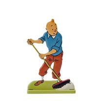 FREE SHIP Tintin - Metal Figurine Tintin Sweeping - Herge