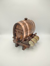 Nice small oval barrel on stand, wood, with cups