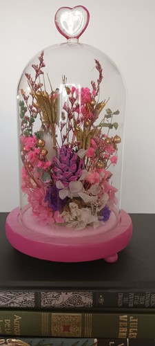Cloche rose dome verre - rose, avec