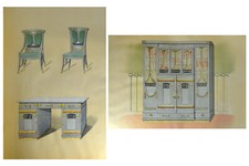2 ORIGINAL PRINT OFFICE Minister ART NOUVEAU 1900 Barcelona Modern Cabinetmaker