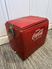 Vintage 1950s Coca-Cola Acton Metal Picnic Cooler w/ Tray & Lid Coke Advertising