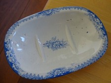 ST AMAND ANTIQUE FAIENCE SOAP DISH MODEL GARDENER BLUE