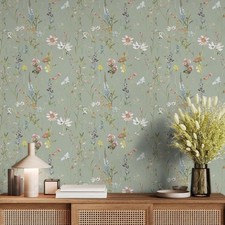 Papier Peint Floral Vert Sauge