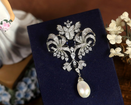 Broche pendentif floral bleu - broche, &