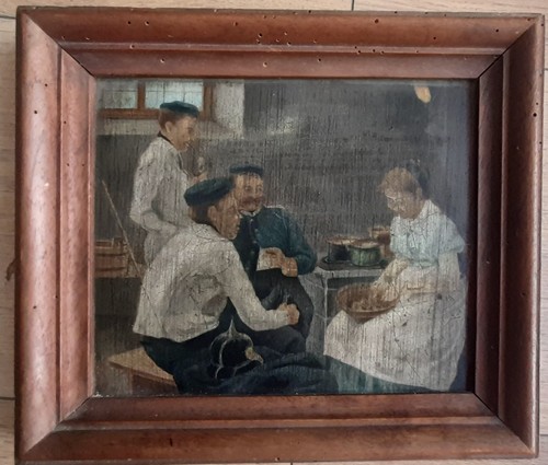 Huile sur panneau scène - huile,