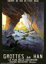 Affiche chemin de fer Belges - Grottes de Han