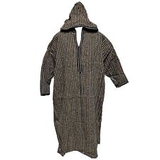 Djellaba À Capuche En Laine Mélangée Rayée Beige Gris Longueur 3/4 Marocaine