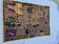 Antique Hand Embroidered Indian Patchwork Hanging - Rajasthan - Sari Fabric