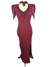 Vtg Regal Romantic Gatsby Dress Sz Medium Fringe Sequin Hollywood Glam 90s Vamp