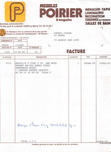Facture 1982 meubles - ,