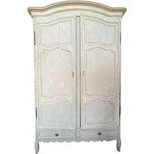 1760s Large Antique French Louis XV Chateau White Painted Oak Armoire Cabinet