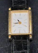 #28 Antique CASIO Women's Black Leather Bracelet Watch as Is