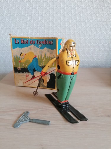 Jouet ancien skieur - skieur, automate