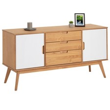 Buffet commode style scandinave 3 tiroirs 2 portes pin massif bois teinté/blanc