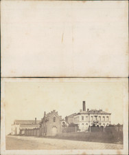 Place to identify, Beautiful white house in a brick factory or factory, 