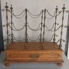 VTG ITALIAN WOOD BRASS MID CENTURY 9 BOTTLE WINE RACK w/DRAWER 17.5 X 16.5 X 8.5