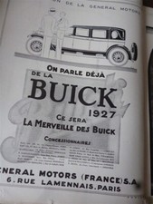 BUICK + carburateur ZENITH + bougie GILARDONI publicité papier ILLUSTRATION 1926