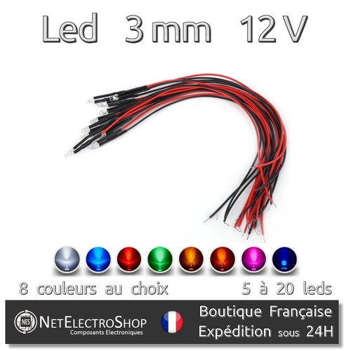Led 3mm 12v - 3mm, cablé