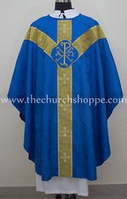 Chasuble Bleu Clergé Gothique Vêtement de Cérémonie Et Stole Set Casula Casel