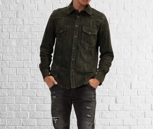 Veste cuir suédé olive - veste,