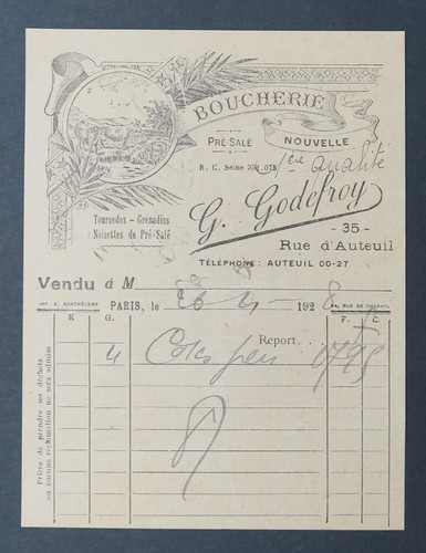 Facture 1928 boucherie - boucherie, g