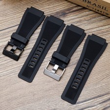24MM For Bell & Ross BR001 BR003 Black Silicone Watch Band Strap Replacement