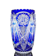 ANCIENNE GRAND VASE EN CRISTAL DOUBLE COUCHE COULEUR BLEU TAILLE BOHÈME  25CM