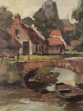 Belle Peinture 1900 Ville Pont