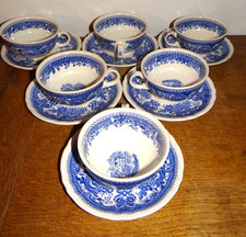 6 Villeroy and Boch Blue Burgenland Earthenware Coffee Tea Cups and Saucers