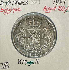 BELGIQUE - 2 FRANCS 1/2 (1849) - Pièce de Monnaie en Argent // TTB