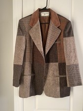 Vintage International Scene Brown Patchwork Blazer Suede Collar Sz 13/14  Trendy