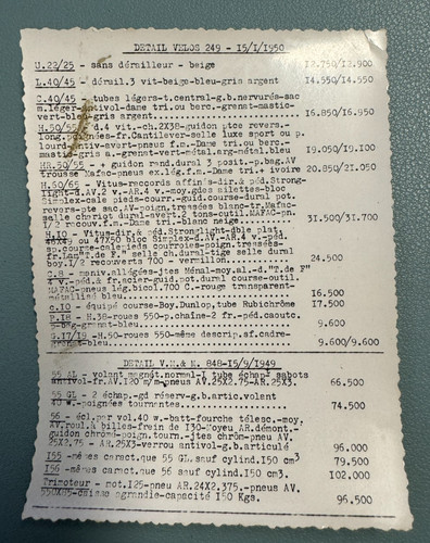 1950 tarif ancien vélos - tarif, et