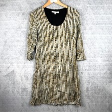 La Fée Maraboutée Robe Tunique Femme 38 Beige Noir Géo Viscose Boho Manches 3/4