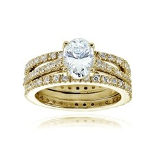 Or Jaune Flash Argent Sterling 3ct Zircone Mariage Bande Bague Parure, Taille 7