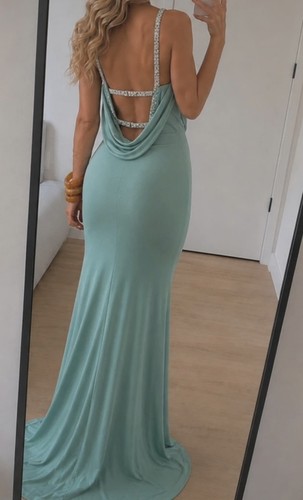 Robe longue turquoise fendue