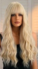 SHYLOHAIR  Perruque blonde Ondulée Avec Frange 26 Pouces Longue Vague ondulés