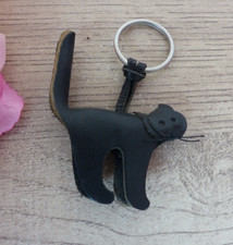 Bijou de Sac ou Porte-Clés Chat en Cuir Noir Fait main Italie - Bijoux des Lys