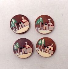 Lot 4 Boutons anciens en Bois