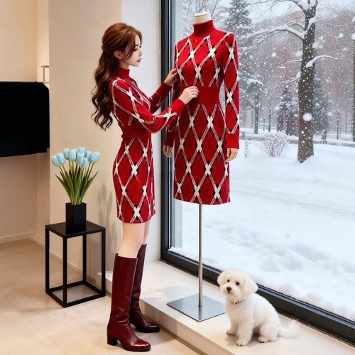 Robe femme rouge blanc noir - robe, rouge/blanc/noir