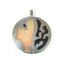 Vintage Celiane Sterling Silver & Acrylic Modernist Double Sided Pendant