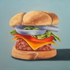 Peinture, hamburger, huile sur