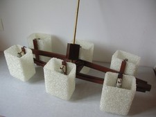 Lustre luminaire suspension vintage scandinave en teck perspex années 1960/70