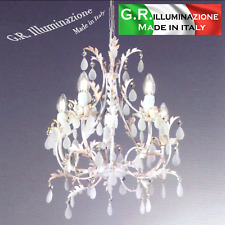 Lustre fer forgè classique 5 L blanc or Lampe pendante perles salon cuisine CORA