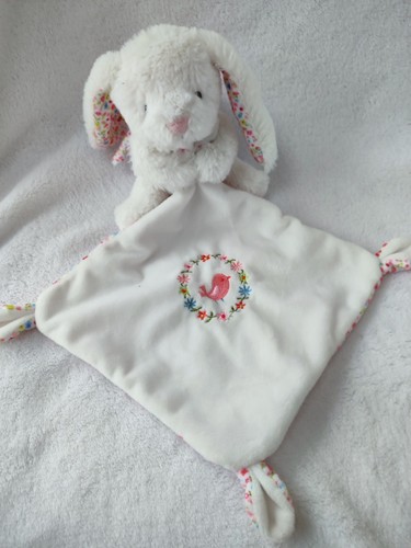 Doudou pommette lapin blanc - blanc, et