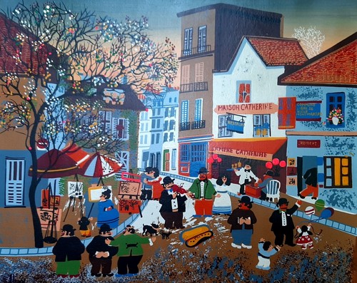 Tableau naïf paris montmartre - tableau,