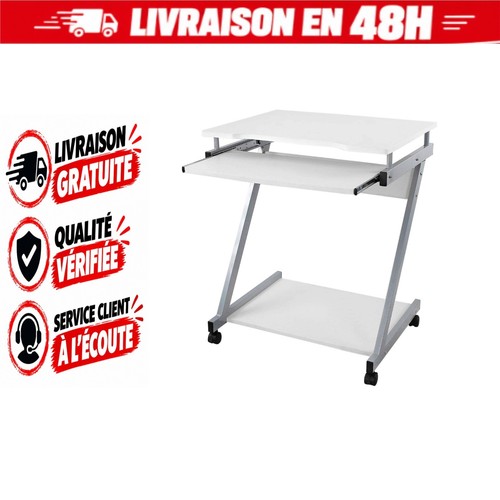 Vasagle bureau mobile - mobile, blanc