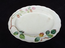 Ancien plat ovale faience mintons thomas goode london décor au rosier en relief