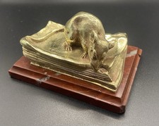 Ancien Presse papier bronze - Souris grignotant un Livre - sur socle en Marbre
